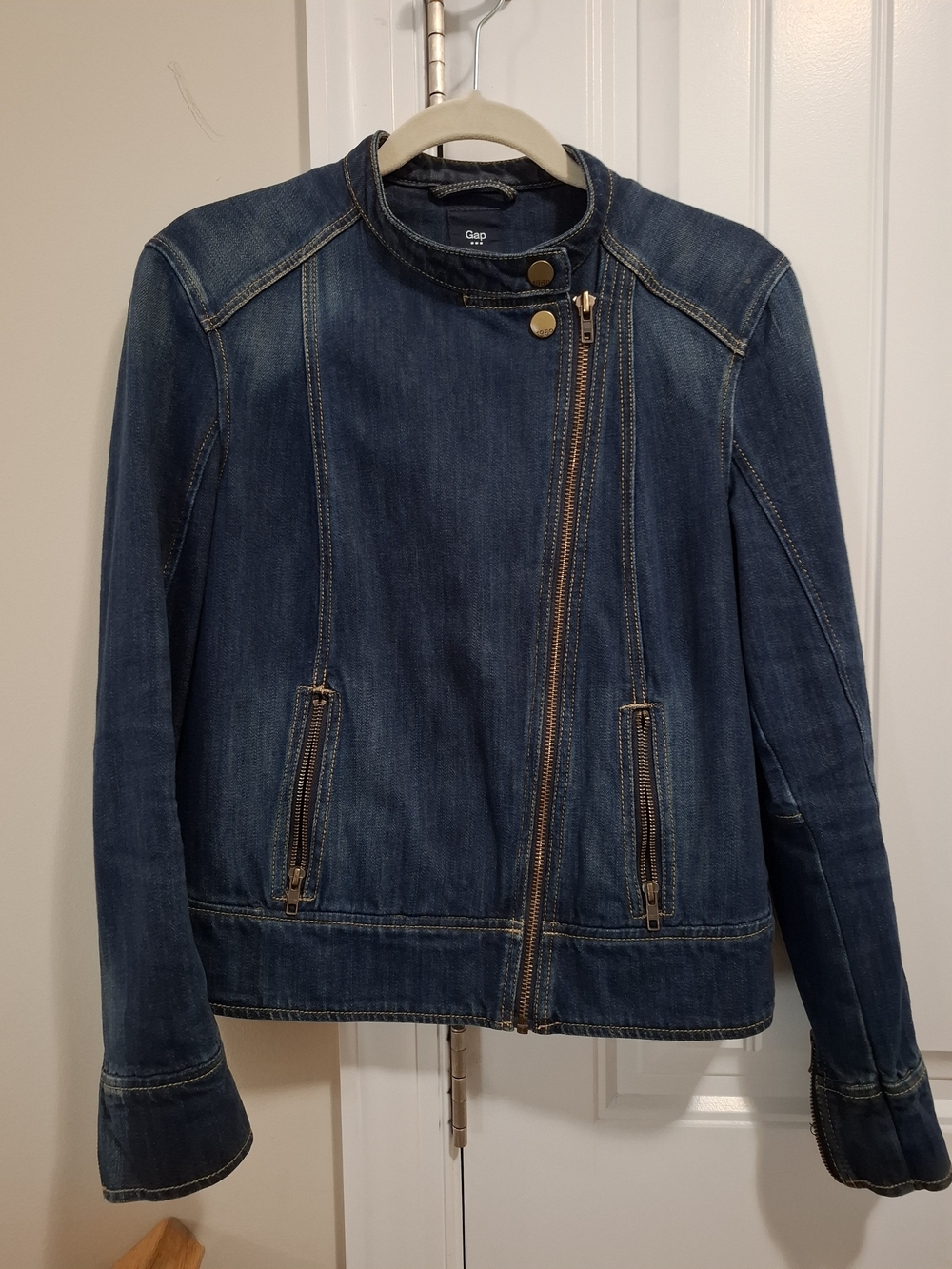 GAP Women's Blue Denim Asymmetric Zip Jacket